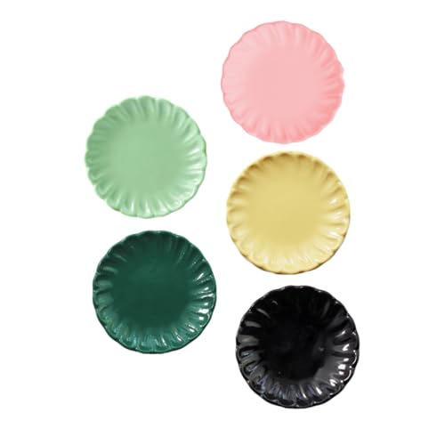 FIXOSHEE 5 Stück Teiliges Miniatur Puppengeschirr Realistische Kleine Teller in Schwarz Dunkelgrün Hellgrün Creme und Rosa Langlebige Küchenaccessoires für Puppenhaus Spielküche von FIXOSHEE