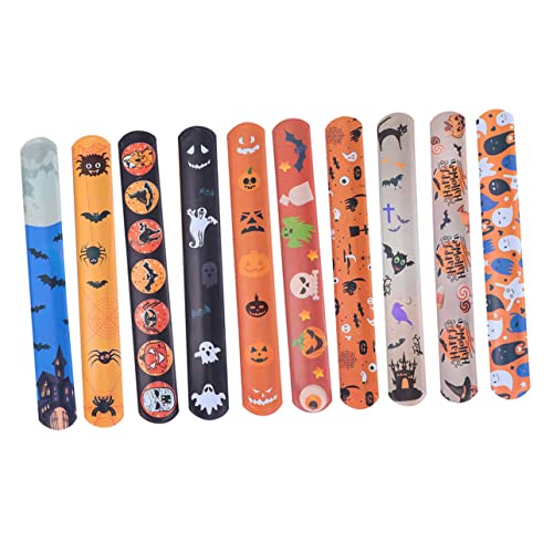 FIXOSHEE 50 Stück Teiliges Halloween Klatscharmband Slap Bracelet Party Mitgebsel Langlebig Sicher Leichte Handgelenksbänder mit Zufälligen Mustern für Kindergeburtstag Halloween Party von FIXOSHEE