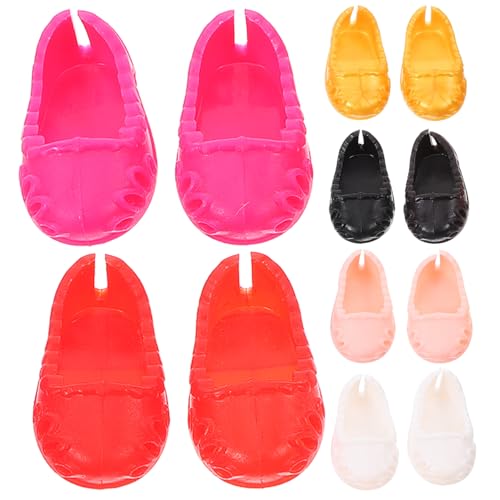 FIXOSHEE 6 Paare Puppenschuhe Mini Schuhe Puppen Ersatzschuhe Bunte Flache Schuhe für Puppen Dekoratives Zubehör in Schwarz Rot Rosa Weiß Gold von FIXOSHEE