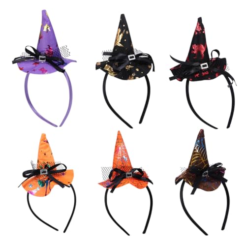 FIXOSHEE 6 Stück Hexenhutkopf Hoop Halloween Hexenhut Haarband Hexenkostüm Streich Hexenhut Stirnbänder haarschmuck Kostüm Stirnband Kopfbedeckung Hexen-Haarband Stoff (Polyester) von FIXOSHEE