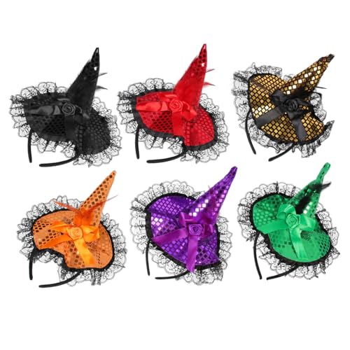 FIXOSHEE 6 Stück Teiliges Halloween Hexenhut Stirnband mit Glitzer Spitzen in Rot Grün Dunkelgelb Orange und Schwarz Leichtes Cosplay Kopfschmuck für Damen Halloween Party und Karneval FIXOSHEE 6 Stück Teiliges Halloween Hexenhut Stirnband mit Glitzer Spitzen in Rot Grün Dunkelgelb Orange und Schwarz Leichtes Cosplay Kopfschmuck für Damen Halloween Party und Karneval von FIXOSHEE