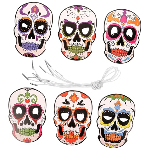 FIXOSHEE 6 Stück Teiliges Tag der Toten Papiermaske Leicht Stabil für Halloween Karneval Cosplay Bühnenauftritt Party Dekoration Wiederverwendbar Komfortabel von FIXOSHEE