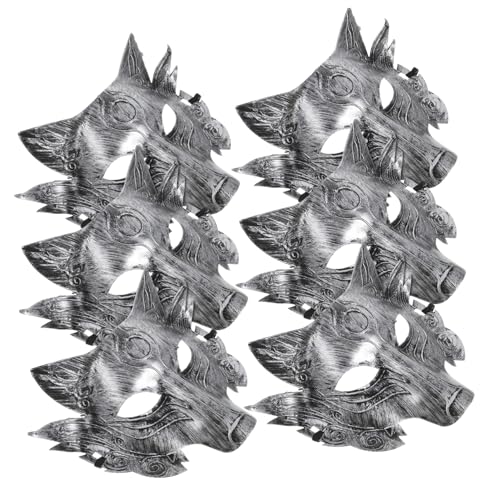 FIXOSHEE 6 Stück Wolf Halbgesichts Masken Cosplay Gesichtsbedeckung Halloween Kostüm Party Zubehör Vintage Silber für Erwachsene und Jugendliche von FIXOSHEE