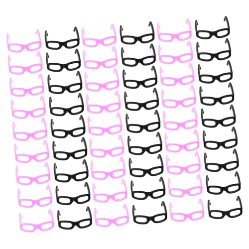 FIXOSHEE 60 Stück Teiliges Mini Puppenbrillen Leichte Puppenhaus Zubehör Farblich Sortierte Schwarze und Rosa Rahmen für Puppen Kostüm und DIY Dekoration Fördert Kreatives von FIXOSHEE