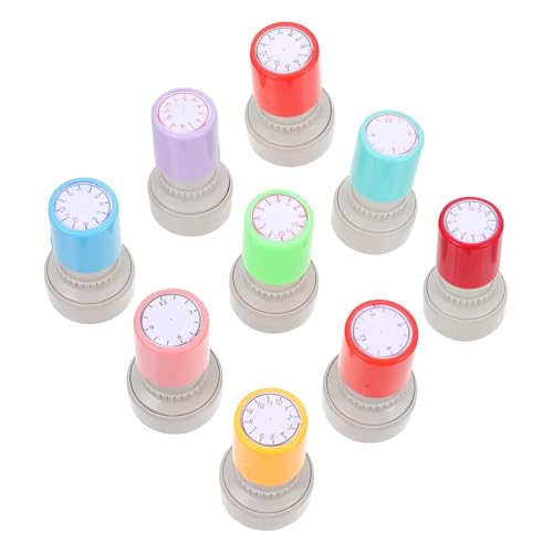 FIXOSHEE 9 Stück Teiliges Uhrzeit lernstempelset Selbstfärbende Uhrzeit Stempel mit Bunten Abdrücken Lehrhilfe für Grundschule Geeignet für Kreatives Lernen und Unterricht Zufällige Farbe von FIXOSHEE