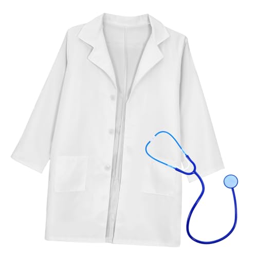 FIXOSHEE Arztkittel mit Baumwoll Laborkittel für Jungen und Mädchen Atmungsaktiv Große Taschen Robust Verarbeitet für Rollenspiele Karneval und Kostümpartys von FIXOSHEE