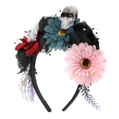 FIXOSHEE Buntes Halloween Haarband mit Realistischem Blumen Skelett Design Gruseliges Stirnband für Karneval Party und Kostümfeste von FIXOSHEE