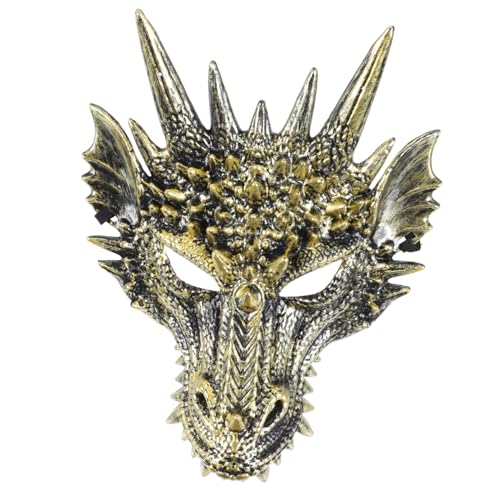 FIXOSHEE Drachenmaske Cosplay Halbgesichtsmaske aus Hochwertigem Kunststoff für Karneval Halloween Kostüm Party Requisit Goldener Ganzgesichts Drachenkopf von FIXOSHEE