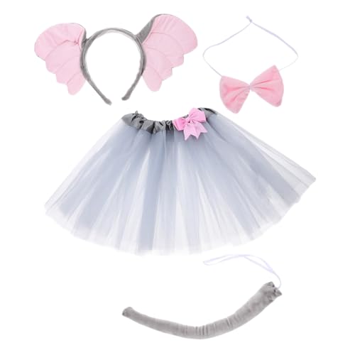 FIXOSHEE Elefantenkostüm Set mit Süßem Ohr-stirnband und Grauem Tüllrock mit Schleife Halloween Tierkostüm für Mädchen Party Cosplay Verkleidung Zubehör von FIXOSHEE