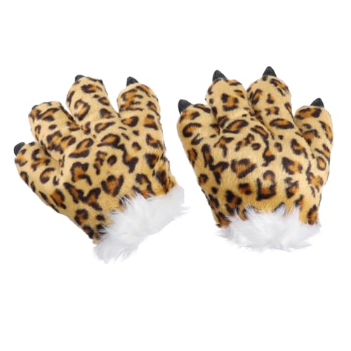 FIXOSHEE Fellimitat Leoparden Pfotenhandschuhe Tier Kostüm Tatzen Handschuhe Kuschelig Warm Stylisches Muster Geeignet für Cosplay Partys Bühnenauftritte Geschenkidee von FIXOSHEE