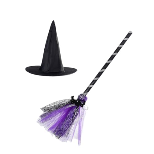 FIXOSHEE Halloween Hexenhut und Besen Hexenhut Besen Kostüm Kreative Partydekoration für Halloween Partys Bühnenauftritte Langlebiges Material Auffälliges Maskerade Accessoire von FIXOSHEE