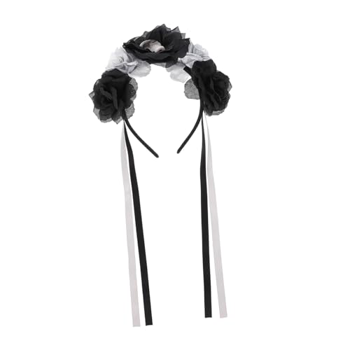FIXOSHEE Halloween Schädel Haarreif Silber mit Rosen Day Of The Dead Brautschmuck Leichtes Party Haaraccessoire für Halloween Karneval Cosplay und Fasching von FIXOSHEE