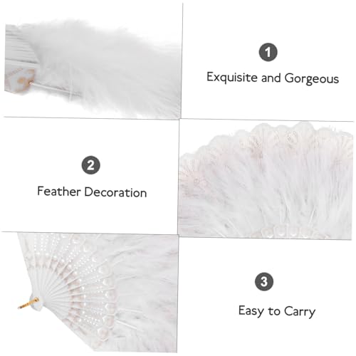 FIXOSHEE Handfächer mit Bestickten Blumen und Weißen Spitzenfedern Vintage Flapper Tanzfächer für Damen Eleganter Brautfächer für Hochzeit Party und Ball Vielseitig als Dekoration und von FIXOSHEE