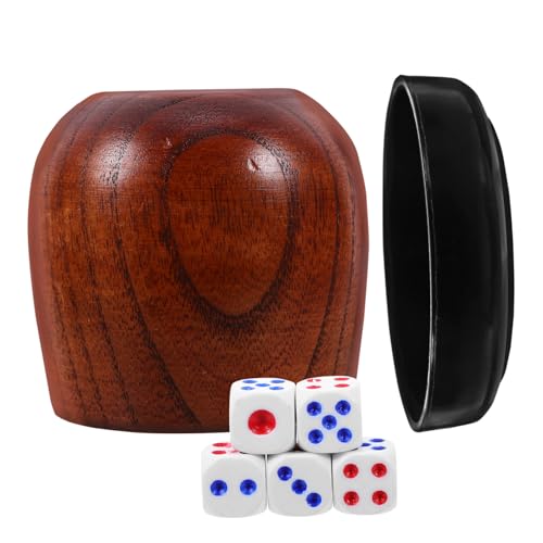 FIXOSHEE Holz Würfelbecher Set mit Abgerundeten Würfeln rutschfeste Spielwürfelbox Robustes Würfelbecher Zubehör für Brettspiele Familienunterhaltung und Gesellige Runden von FIXOSHEE