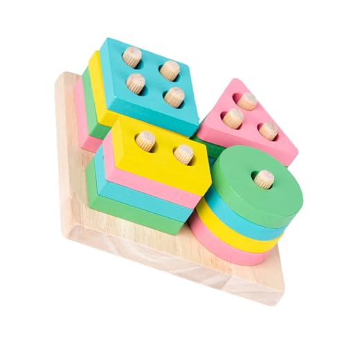 FIXOSHEE Holzbausteine Geometrische Formen Pädagogisches Konstruktionsspielzeug Bunte Stapelblöcke für Kleinkinder Hand Auge Koordination Zufällige Farbe Zufällige Farbe von FIXOSHEE