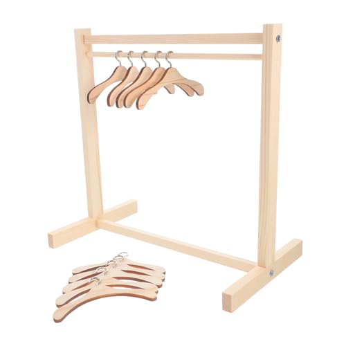 FIXOSHEE Holzpuppen Kleiderständer mit Kleiderbügeln Hoher Einlagiger Puppenkleiderhalter rutschfeste Aufbewahrung für Puppenkleider und Stofftiere Schraubendreher und Kleiderbügel von FIXOSHEE