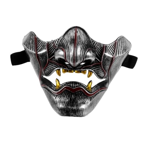 FIXOSHEE Japanische Cosplay Maske Hannya Halbgesicht Silber Vintage Stil für Männer und Frauen Authentisches Bühnenrequisit für Maskerade Halloween Kostüm Party und Traditionelle Japanische von FIXOSHEE