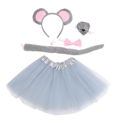 FIXOSHEE Mäusekostüm Set Teilig Maus Ohren Haarreif Schleife Nase Graues Tutu Rock Halloween Karneval Party Accessoires FIXOSHEE Mäusekostüm Set Teilig Maus Ohren Haarreif Schleife Nase Graues Tutu Rock Halloween Karneval Party Accessoires von FIXOSHEE