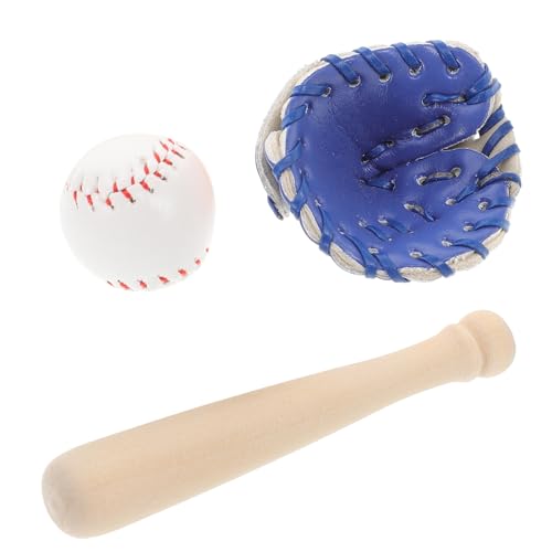FIXOSHEE Mini Baseball PU Leder Holz Miniatur Spielset Kompakt Sicher Für Outdoor Dekoration Sportzubehör von FIXOSHEE