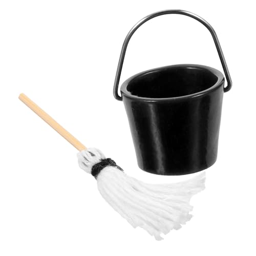 FIXOSHEE Mini Mop Bucket Miniatur Wischmop und Eimer Puppenhaus Zubehör für DIY Kreatives Puppenmöbel Geschenk von FIXOSHEE