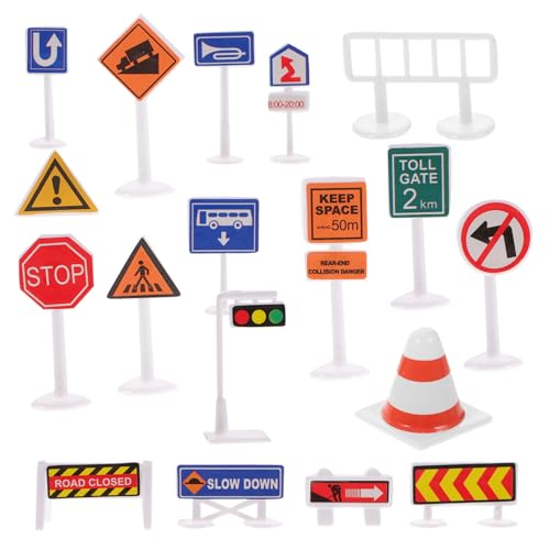 FIXOSHEE Mini Verkehrszeichen Spielset Lernspielzeug mit Straßensperren und Verkehrsschildern Stabiles Kunststoffmodell für Verkehrssicherheit und Simulationsspiel von FIXOSHEE