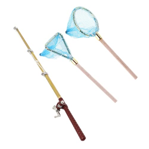 FIXOSHEE Miniatur Angeln Teilig Holz Nylon Aluminiumlegierung Dekoratives Mini Angelruten Modell für Puppenhaus Schreibtisch und Realistisches Aquarium Zubehör von FIXOSHEE