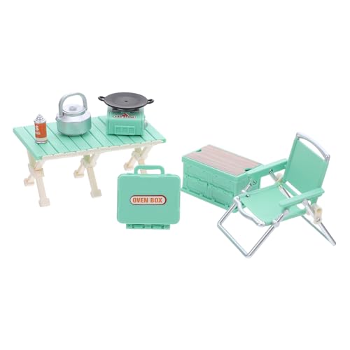 FIXOSHEE Miniatur Camping Spielset mit Faltbaren Stühlen Picknicktisch Gasgrill und Ofen Puppenhaus Zubehör für Interaktives Outdoor Abenteuer und Familienzeit von FIXOSHEE