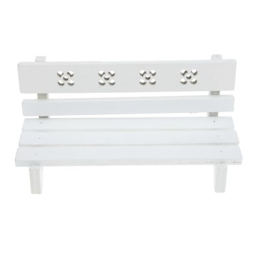 FIXOSHEE Miniatur Holz Gartenbank Deko Kleine Miniatur Sitzgelegenheit Miniaturhaus Zubehör Kreative Tischdekoration Weiß Langlebig Fein Verarbeitet Puppenhaus Ausstattung von FIXOSHEE