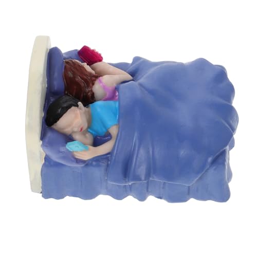 FIXOSHEE Resin Paarfigur Schlafendes Bett Miniaturfigur mit Smartphone Dekoration für Erwachsene Stressabbau Therapeutisches Sandspielzeug für Beziehungsförderung und Kreativität von FIXOSHEE