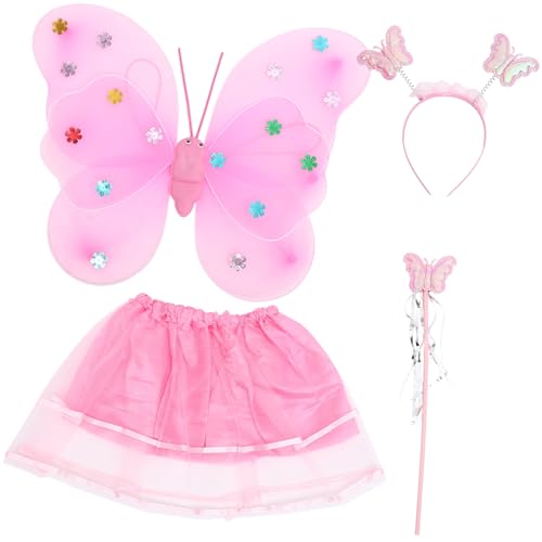 FIXOSHEE Schmetterlingskostüm für Mädchen Feen kostüm mit Butterfly Flügeln Rock Zauberstab und Haarreif Farbenfrohes Cosplay für Geburtstag Bühne und Fasching von FIXOSHEE