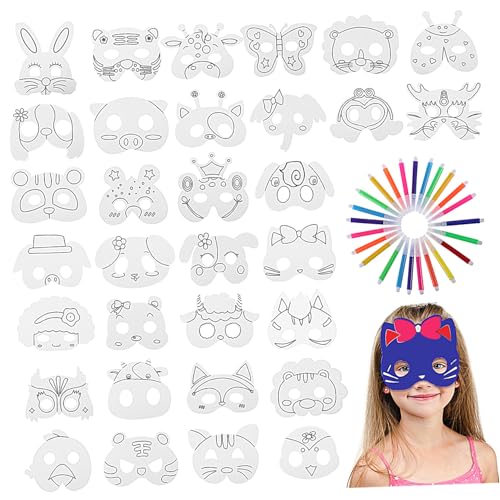 FIXOSHEE Teiliges DIY Masken mit Designs und Aquarellstiften Leichte Unbemalte Masquerade Masken mit Elastischem Band zum Bemalen Basteln und Fasching für Frauen und Cosplay von FIXOSHEE
