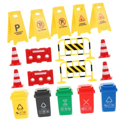 FIXOSHEE Teiliges Verkehrszeichen Spielset aus Robustem Kunststoff Bunte Miniatur Straßenabsperrungen und Verkehrsschilder Leicht Tragbar und Lehrreich für Verkehrssicherheitsspiel und von FIXOSHEE