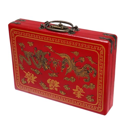 FIXOSHEE Vintage Mahjong Aufbewahrungsbox mit Tragegriff Großer Kapazität Mahjong Container mit Praktischem Verschluss für Zuhause und Reise von FIXOSHEE