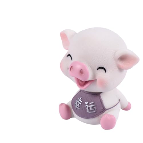 FIXOSHEE Wackelkopf Auto Deko Kreative Resin Figur Mini Schwein Glücksbringer Mikro Landschaft Zubehör Für Armaturenbrett Innenraum Rosa Schielend von FIXOSHEE