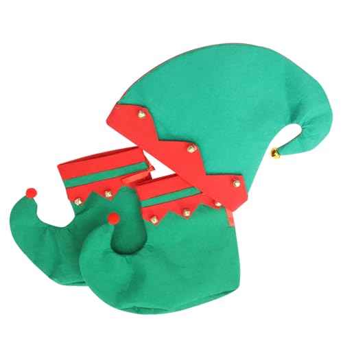 FIXOSHEE Weihnachtswichtel Kostüm Set mit Hut und Schuhen Bequemes Cosplay Zubehör für Jungen und Mädchen Leichtes Festival Outfit für Fasching Geburtstag und Fotografie von FIXOSHEE