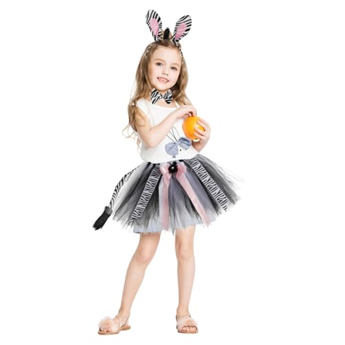 FIXOSHEE Zebra Kostüm mit Tutu Rock Tierkostüm für Kleinkinder Inklusive Zebra Ohren Stirnband und Fliege Faschingskostüm für Halloween und Rollenspiele Langlebig und Realistisch Gestaltet von FIXOSHEE