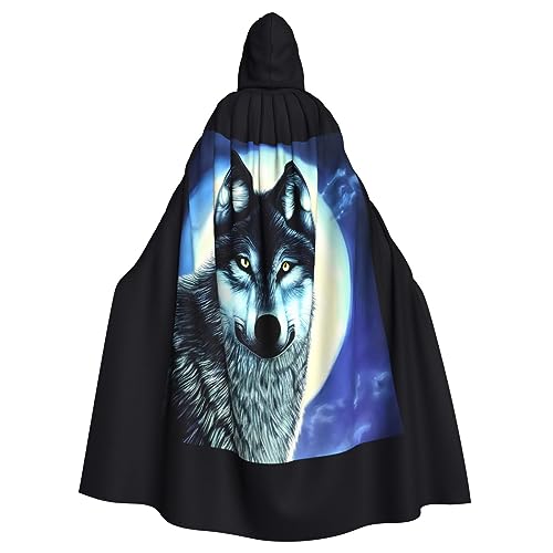 FInpan Poncho mit Wolf, unter dem Mond, Halloween-Kapuzenumhang, für Damen, Herren, Halloween, Party, Cosplay-Kostüme von FInpan