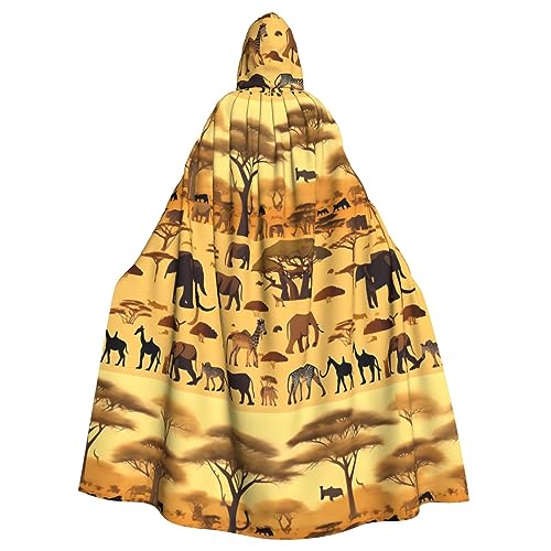 FInpan Poncho mit afrikanischen Grasland-Tieren, Halloween-Kapuzenumhang, für Damen, Herren, Halloween, Verkleidungsparty, Cosplay-Kostüme von FInpan