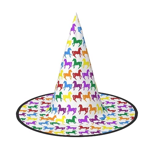 FJAUOQ Bunte Regenbogen-Reitpferd Halloween Hüte Schwebender Hexenhut Hängende Hexe Kostüm Dekoration für Party von FJAUOQ