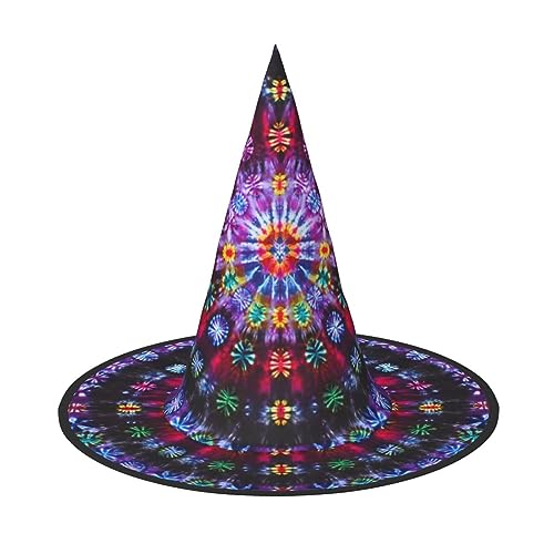 FJAUOQ Tie Dye Mandalas Tie Dye Art Halloween Hüte Schwebender Hexenhut Hängende Hexe Kostüm Dekoration für Party von FJAUOQ