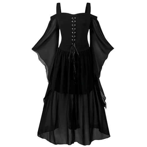 FJKVKDT Damen Mittelalter Kleid Mit Trompetenärmel Renaissance Mittelalter Kostüm Korsett für Halloween Viktorianisches Kleid (Stil-3, M) von FJKVKDT