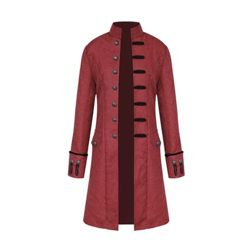 FJKVKDT Mittelalterliche Halloween Kostüme Männliche Mantel Viktorianische Hof Uniform Renaissance Outfit Vintage Festival Cosplay Tägliche Kostüm (Rot, 2XL) von FJKVKDT