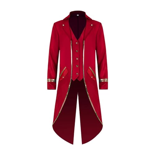 FJKVKDT Mittelalterliche Männer Vintage Jacke Retro Gothic Viktorianische Mantel Silvesterparty Kostüm (Rot, 2XL) von FJKVKDT