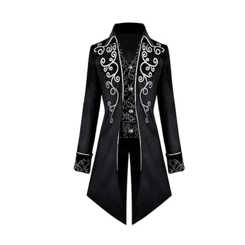 FJKVKDT Mittelalterliche Steampunk Jacke Männliche viktorianische Renaissance Gothic Retro Mantel Party Cosplay Herren Kostüme für Erwachsene (Schwarz, 2XL) von FJKVKDT