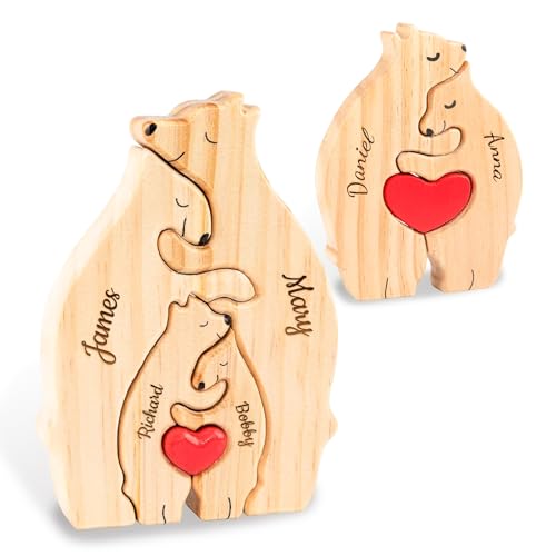 Personalisiertes Holzkunstpuzzle der Bärenfamilie, Puzzle mit Benutzerdefinierten Namen, Holz Bär Skulpturen als Desktop Ornament, Wohndeko, Geschenk zum Muttertag und Vatertag (Holzkunstpuzzle) von FKF