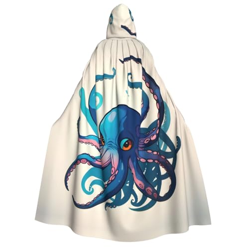 Blauer und violetter Oktopus-Aufdruck, Kapuzenumhang für Erwachsene, Gothic-Stil, Karneval, Umhang für Damen und Herren, Cosplay-Kostüme von FKGKDF