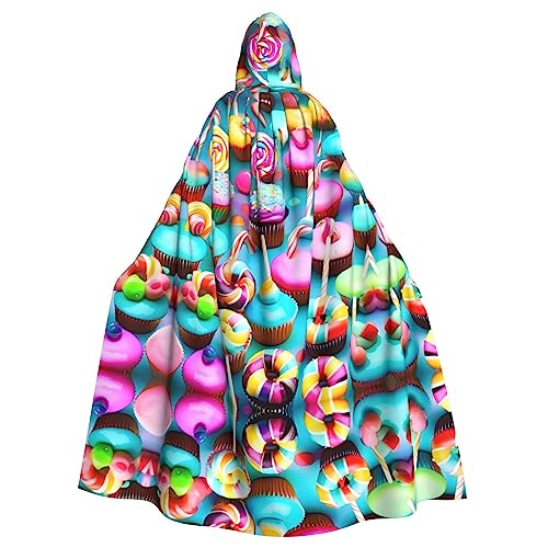 FKGKDF Bunter süßer Lollipop-Cupcake-Donut-Druck, Gothic-Maskerade-Umhang, dunkle Fantasie, Karneval, Umhang für Kostümpartys und Cosplay FKGKDF Bunter süßer Lollipop-Cupcake-Donut-Druck, Gothic-Maskerade-Umhang, dunkle Fantasie, Karneval, Umhang für Kostümpartys und Cosplay von FKGKDF