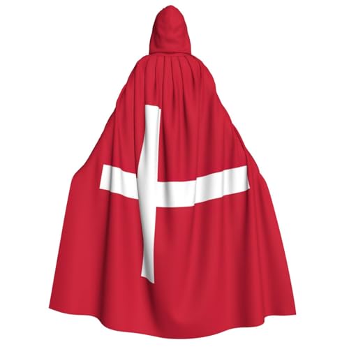 FKGKDF Dänischer Flaggen-Druck, Erwachsenen-Halloween-Kapuzenumhang, Kapuze und Fliege, für Cosplay/Süßes oder Saures von FKGKDF