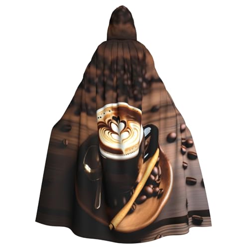 FKGKDF Delicious Heart Coffee Print Gothic Maskerade Cloak Dark Fantasy Carnival Cape For Costume Parties And Cosplay von FKGKDF