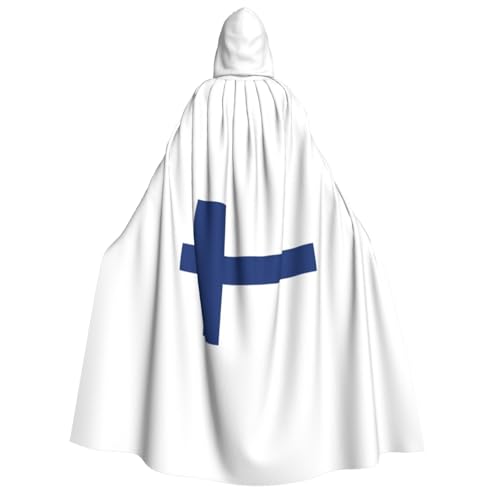 FKGKDF Finnischer Flaggen-Druck, Erwachsenen-Halloween-Kapuzenumhang, Kapuze und Fliege, für Cosplay/Süßes oder Saures von FKGKDF